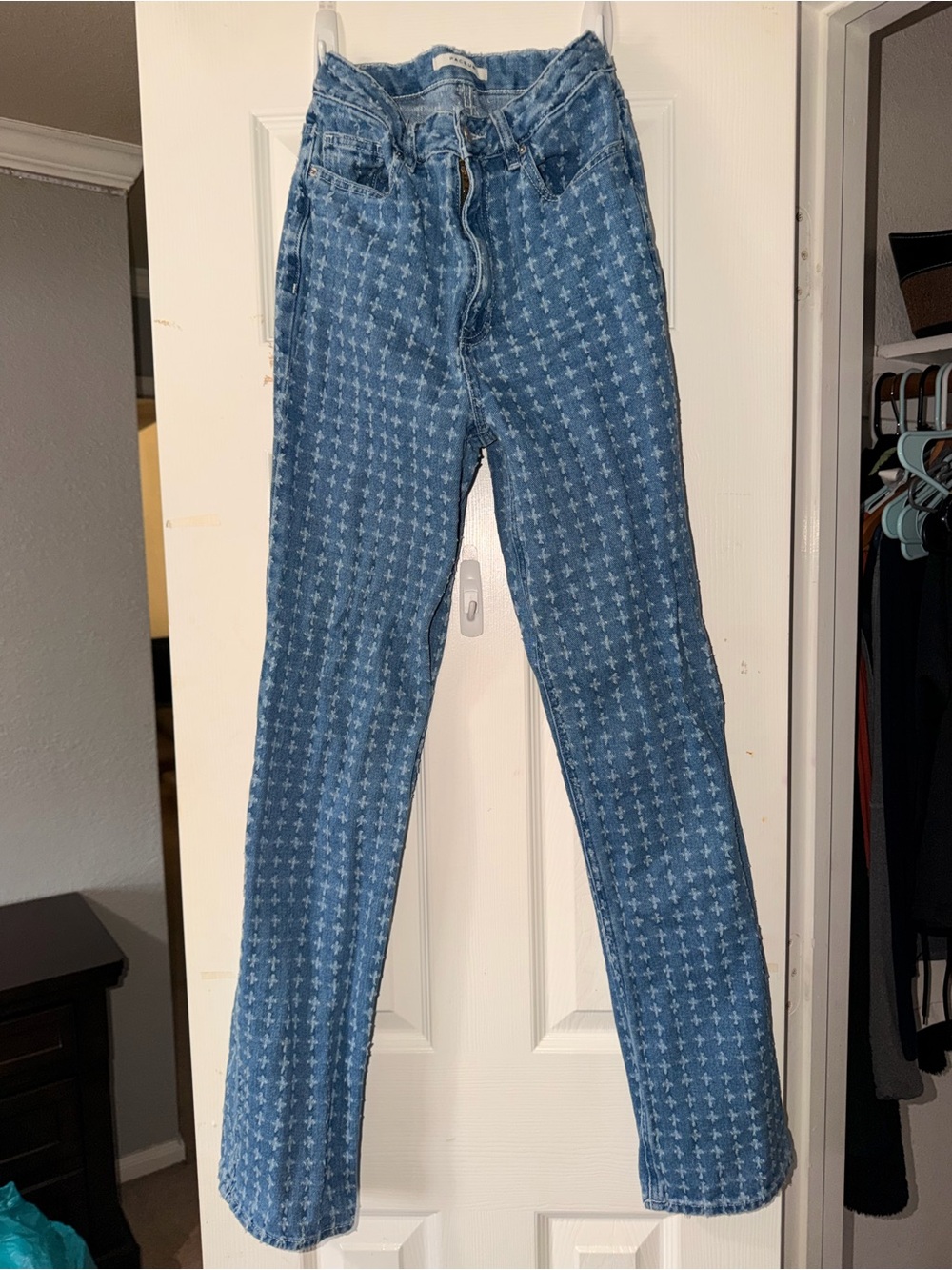 PacSun Blue Cross-Pattern Straight Leg Jeans